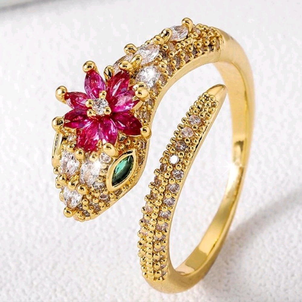 Luxury gold and crystals snake ring